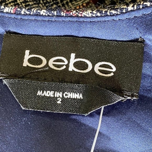 BEBE Navy Plaid One Shoulder Mini Dress NWT - Picture 11 of 12